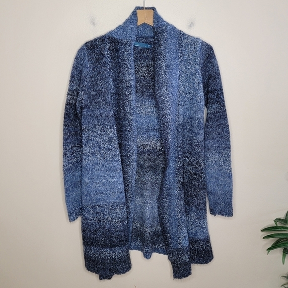 Prana | Chunky Nubby Knit Blue Open Front Cardigan Sweater Shawl Collar Small - Picture 1 of 5